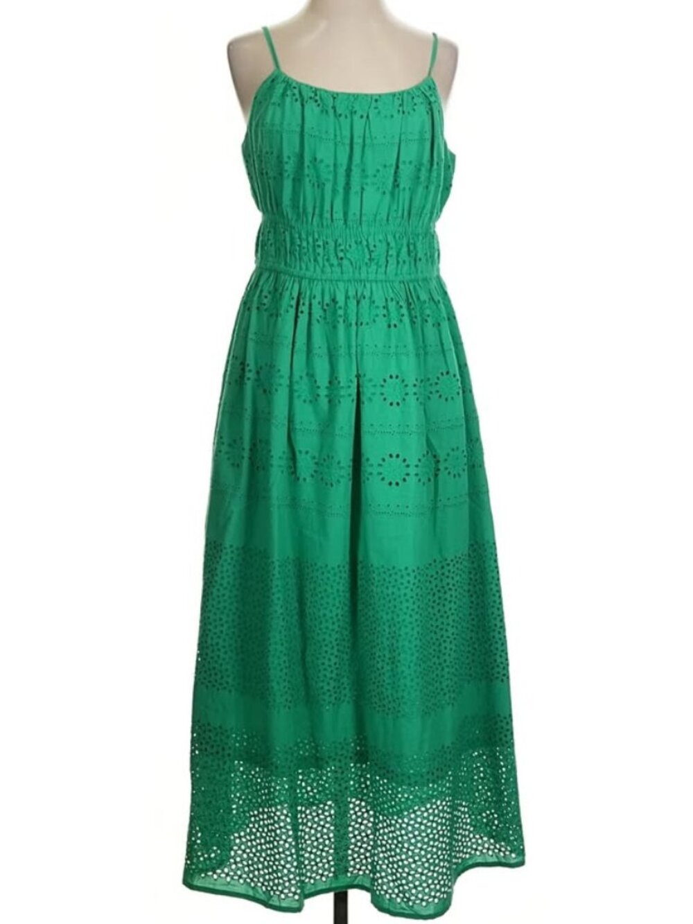 Excellent Condition (see measurements) 100% COTTON Eyelet Midi Dress, Green